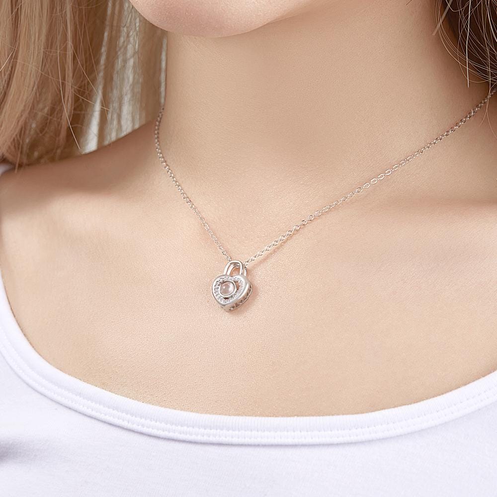 gifts for wife Heartfelt Surprise - Custom Decor - Photo Projection Necklace Love Heart Lock Shaped Pendant Valentine's Day G