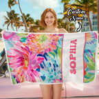Personalized Watercolor Flower Beach Towel with Name Beach Accessories Gift for Her