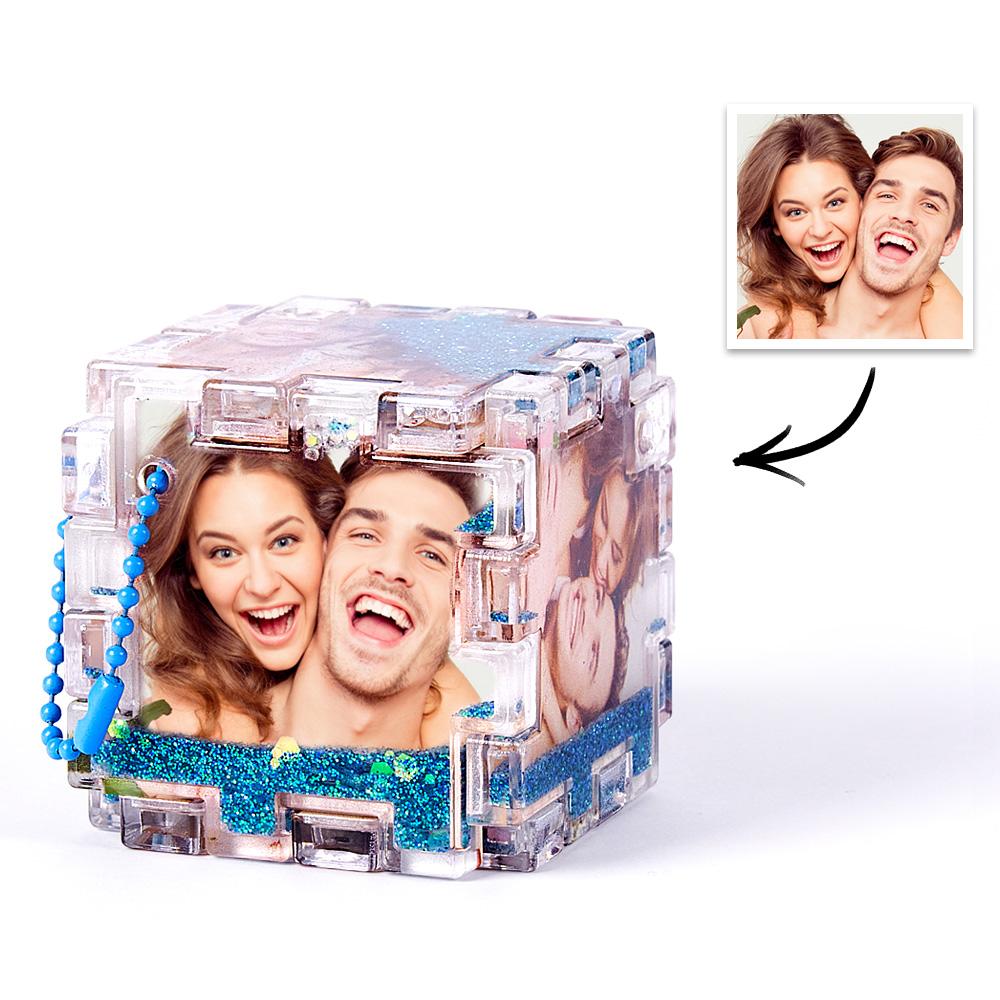 Magic Cube Custom Photo Quicksand Cube Keychain Personalized Photos Keychain Funny Gift