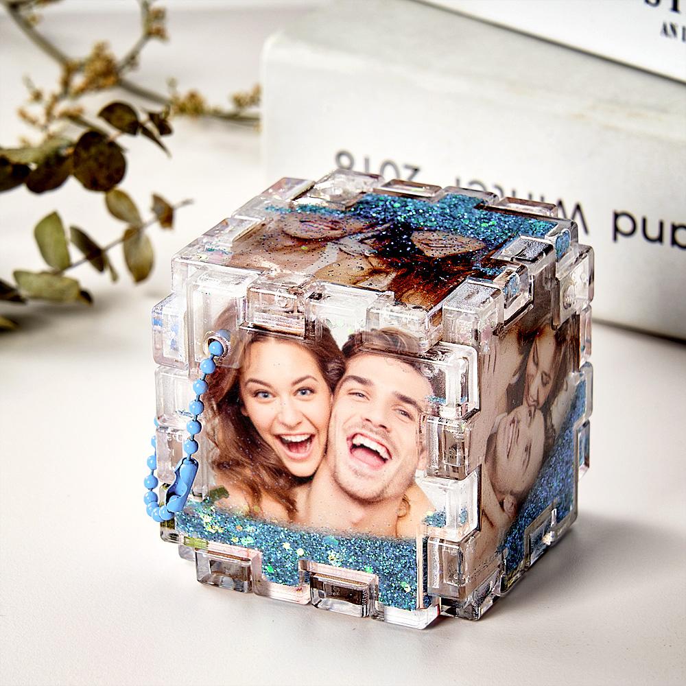 Magic Cube Custom Photo Quicksand Cube Keychain Personalized Photos Keychain Funny Gift