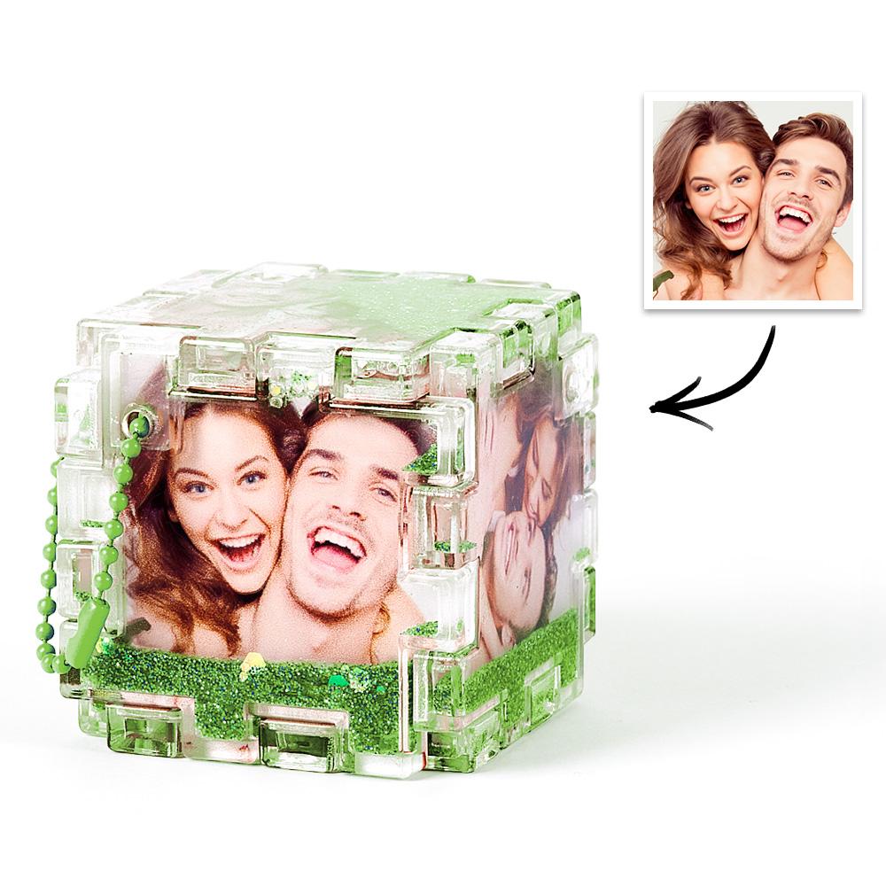 Magic Cube Custom Photo Quicksand Cube Keychain Personalized Photos Keychain Funny Gift