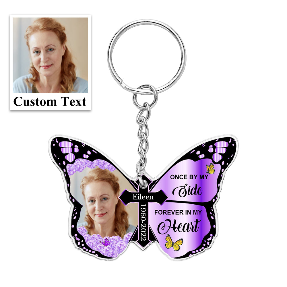 butterfly keychain acrylic personalized photo photo tribute pink