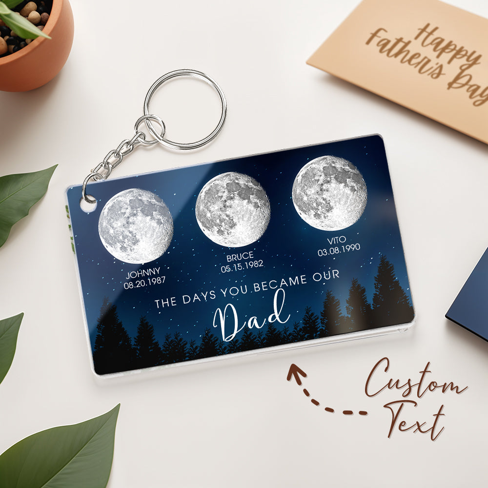 Personalized Starry Night The Day You Became Dad Keychain Custom Dad Acrylic Keychain Custom Birth Moon Phase Father's Day Gift