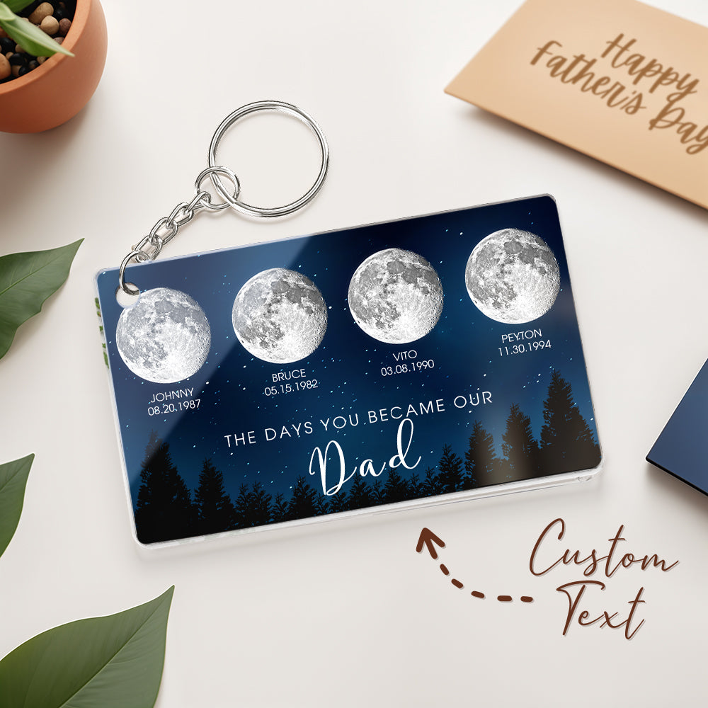 Personalized Starry Night The Day You Became Dad Keychain Custom Dad Acrylic Keychain Custom Birth Moon Phase Father's Day Gift