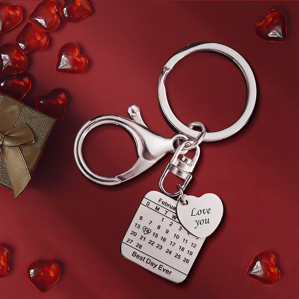 personalized engraved calendar keychain save date keychain wedding date display