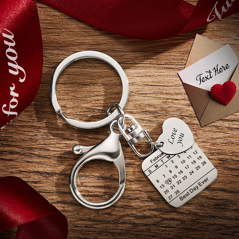 custom engraved calendar keychain save date keychain wedding date detail view
