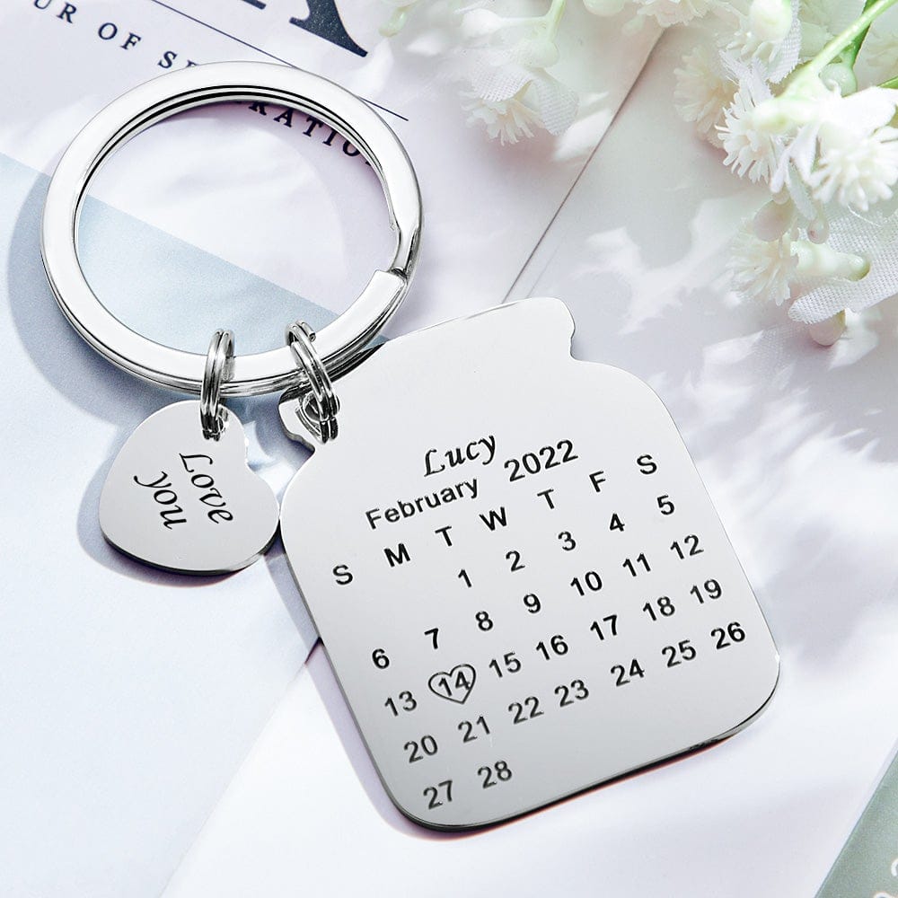 Personalised Anniversary Date Calendar Keychain With Text