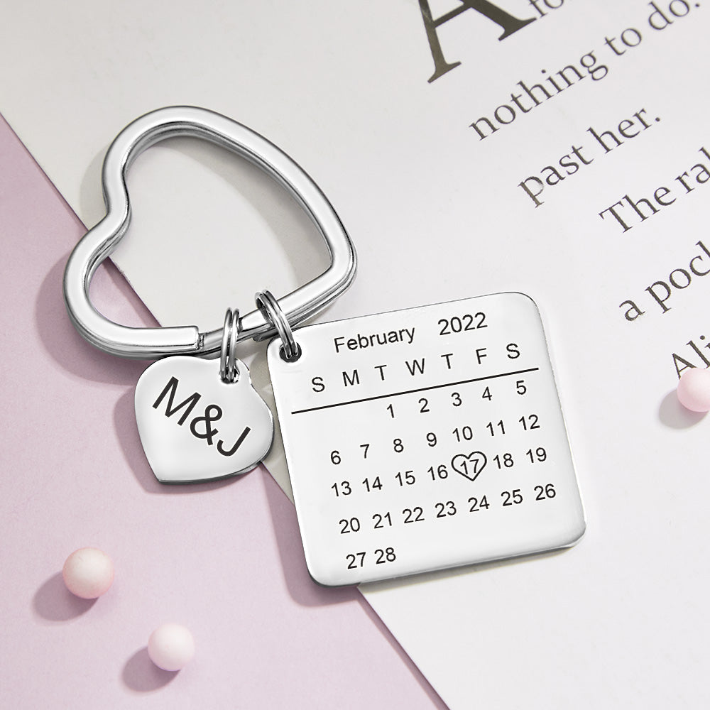 Anniversary Gifts Custom Calendar Keychain Heart Shape Keychain Gift For Lover - Rose Gold