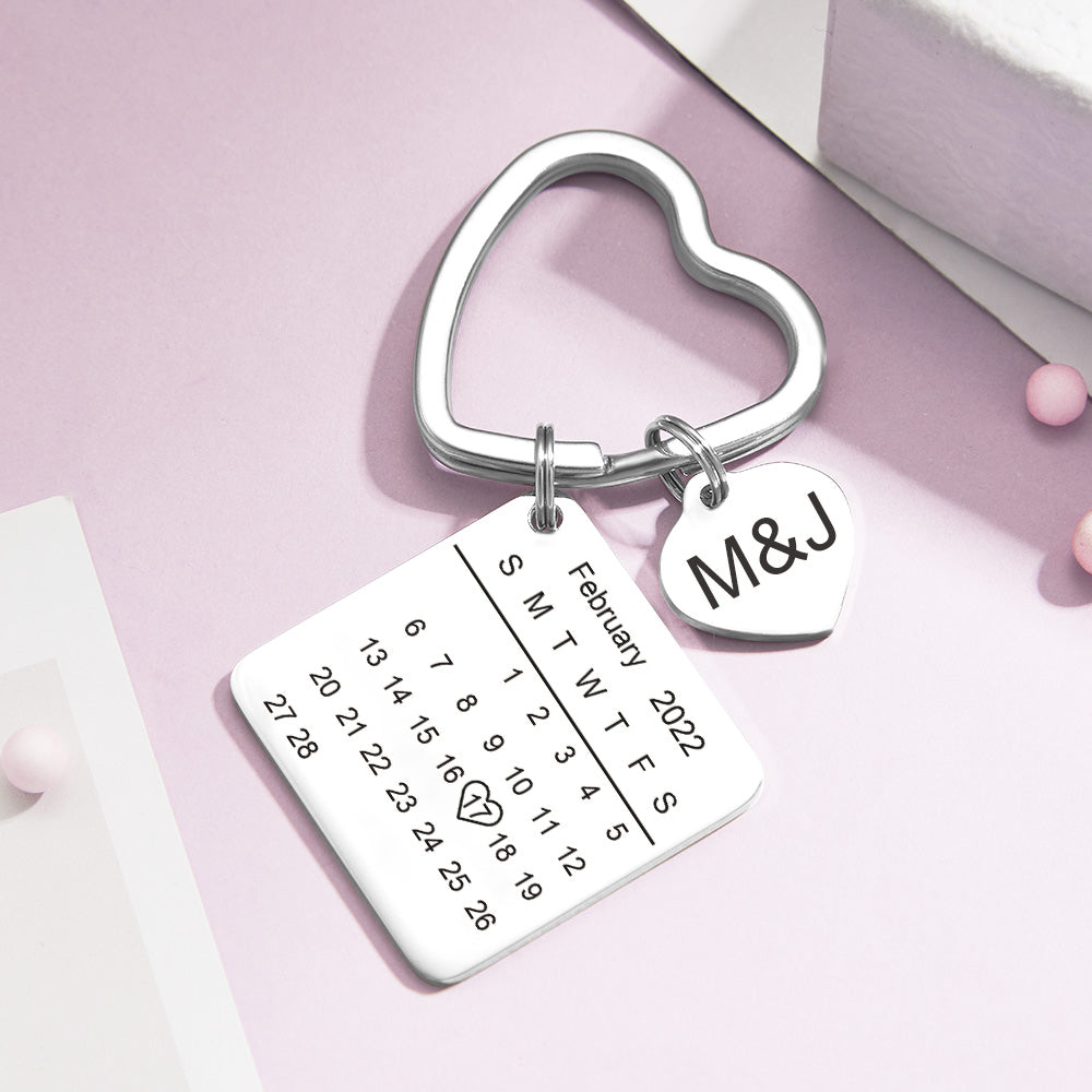 Anniversary Gifts Custom Calendar Keychain Heart Shape Keychain Gift For Lover - Rose Gold