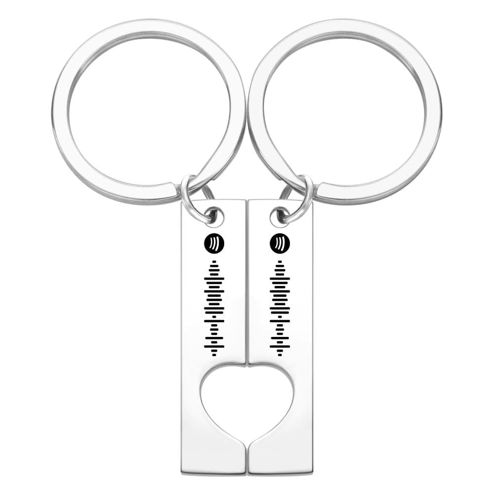 Custom Engraved Stainless Steel Scannable Music Code Couple Keychains