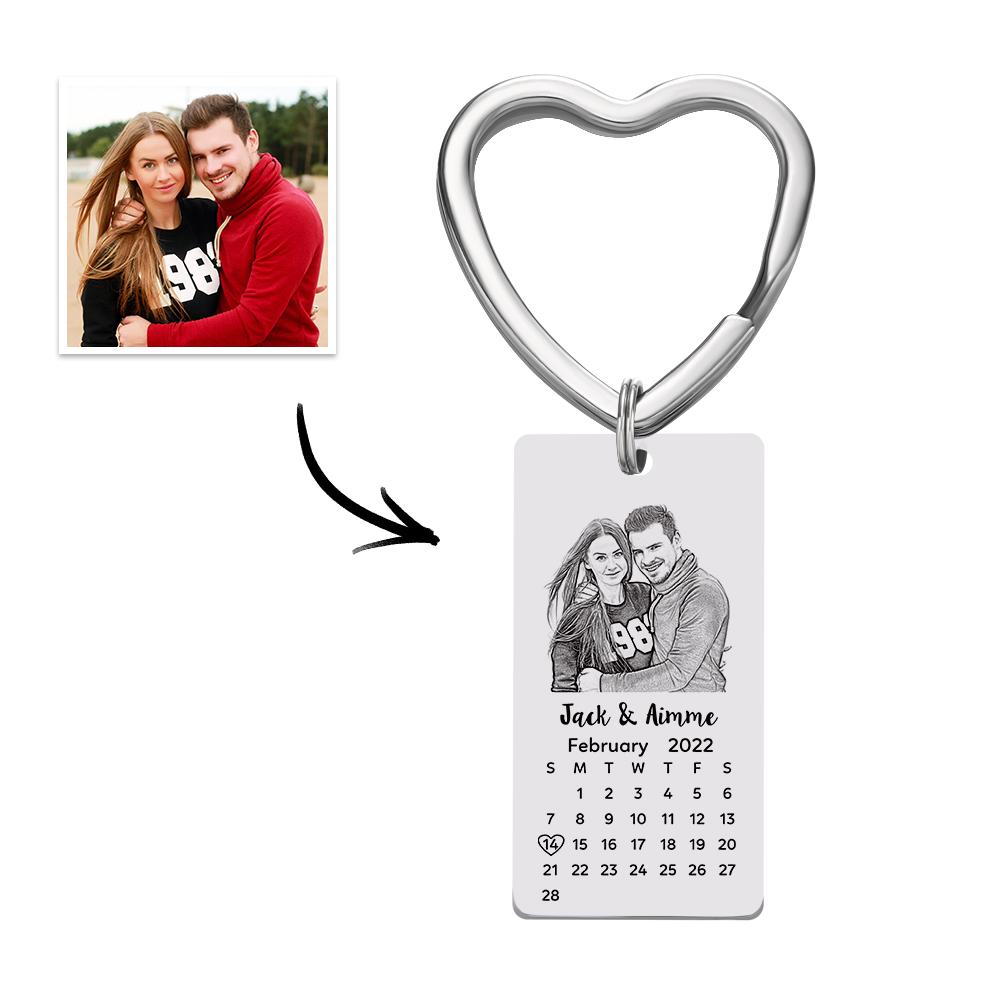 Custom Photo Calendar Keychain with Personalized Text Gift for Lover
