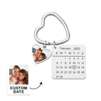 Custom Photo Calendar Keychain Heart Pendant Key Ring Save the Date for Couples