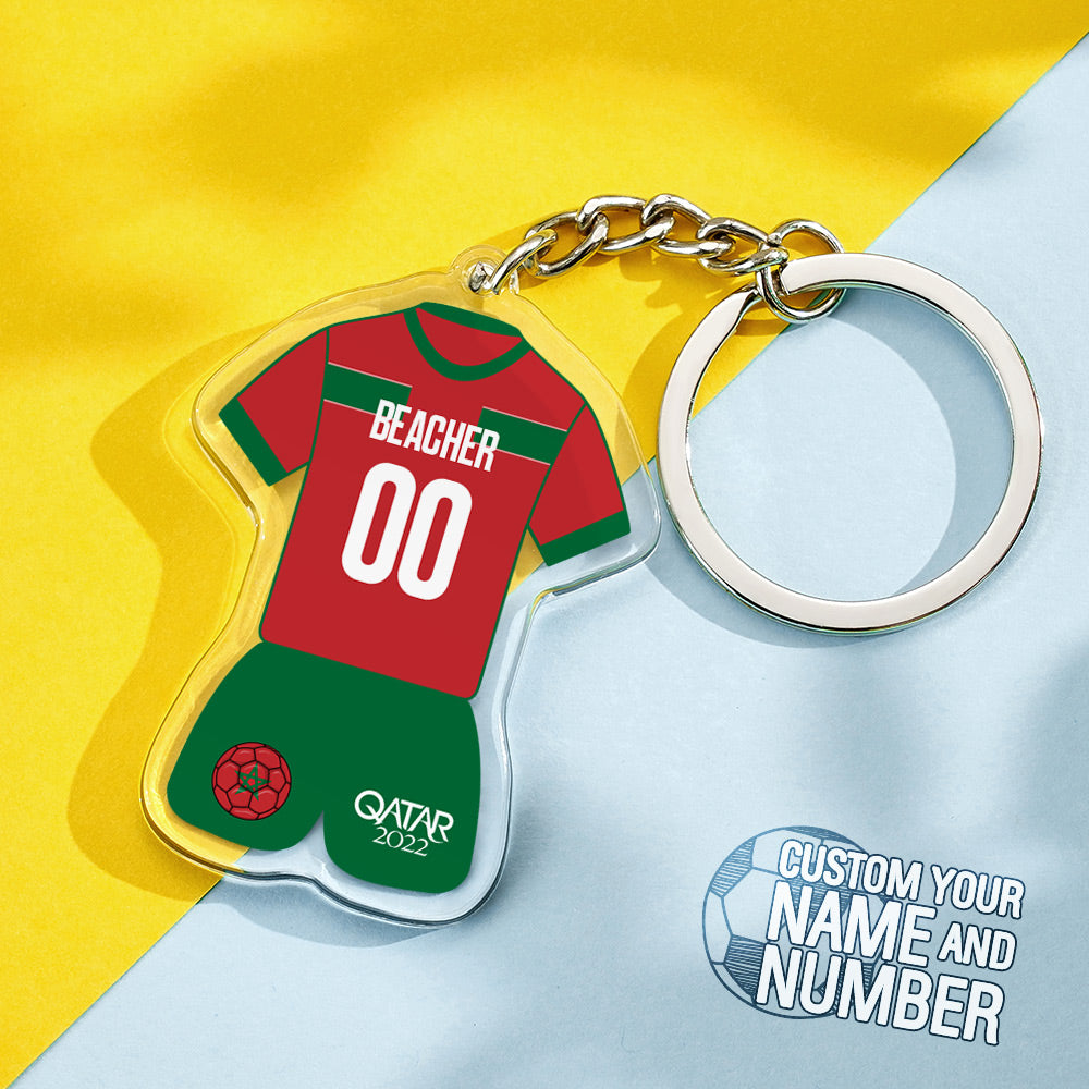 Personalized Name Keychain Morocco Soccer Team Jersey Keychain 2022 Soccer World Cup Team Keychain