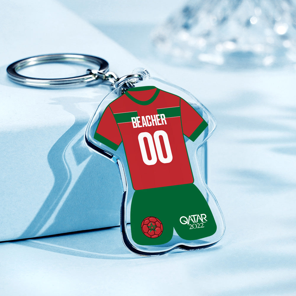 Personalized Name Keychain Morocco Soccer Team Jersey Keychain 2022 Soccer World Cup Team Keychain