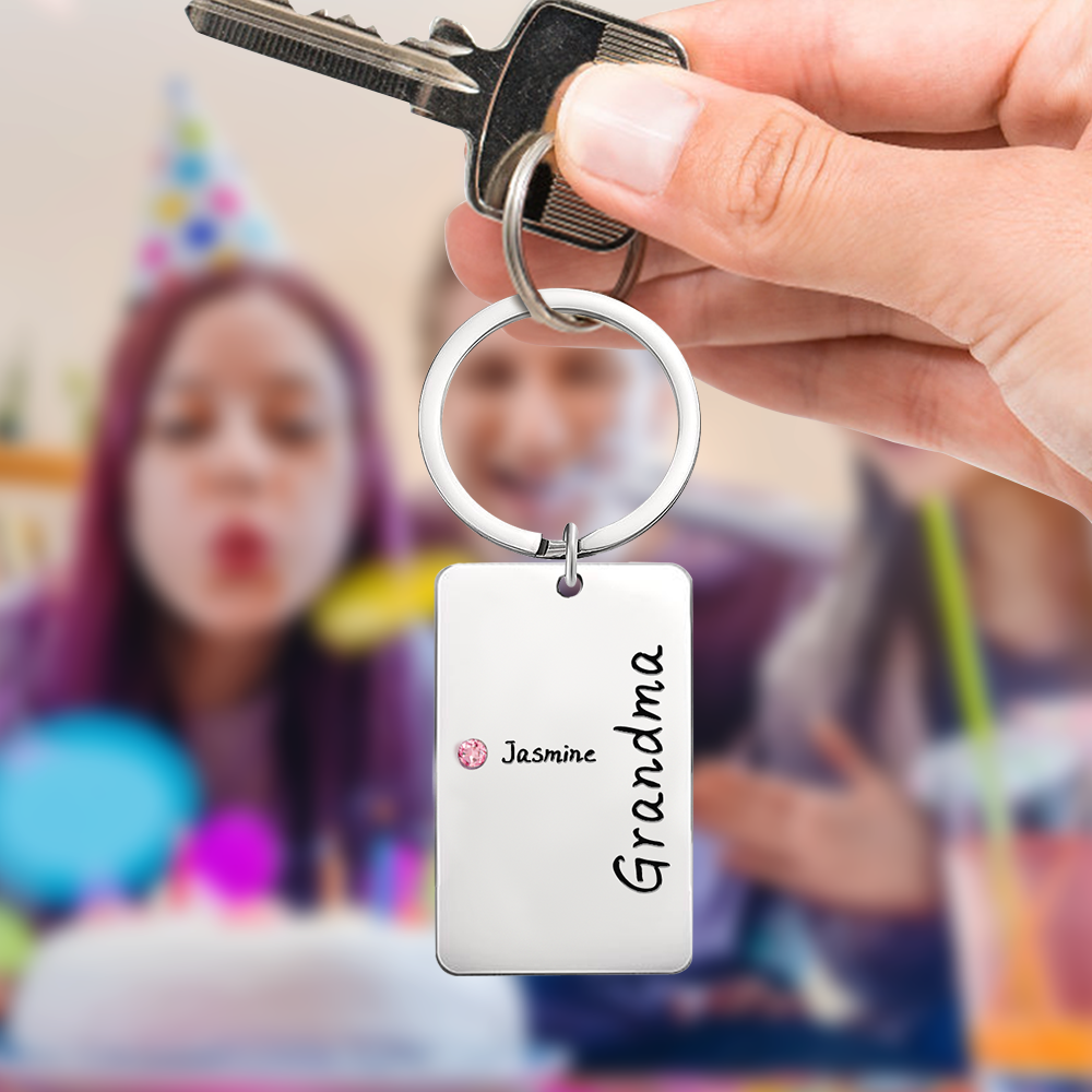 Personalized Birthstone Keychain Gift for Mom Grandma