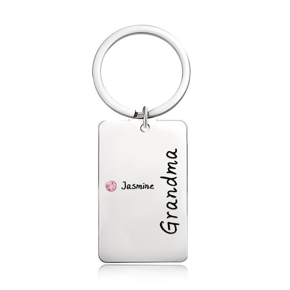 Personalized Birthstone Keychain Gift for Mom Grandma