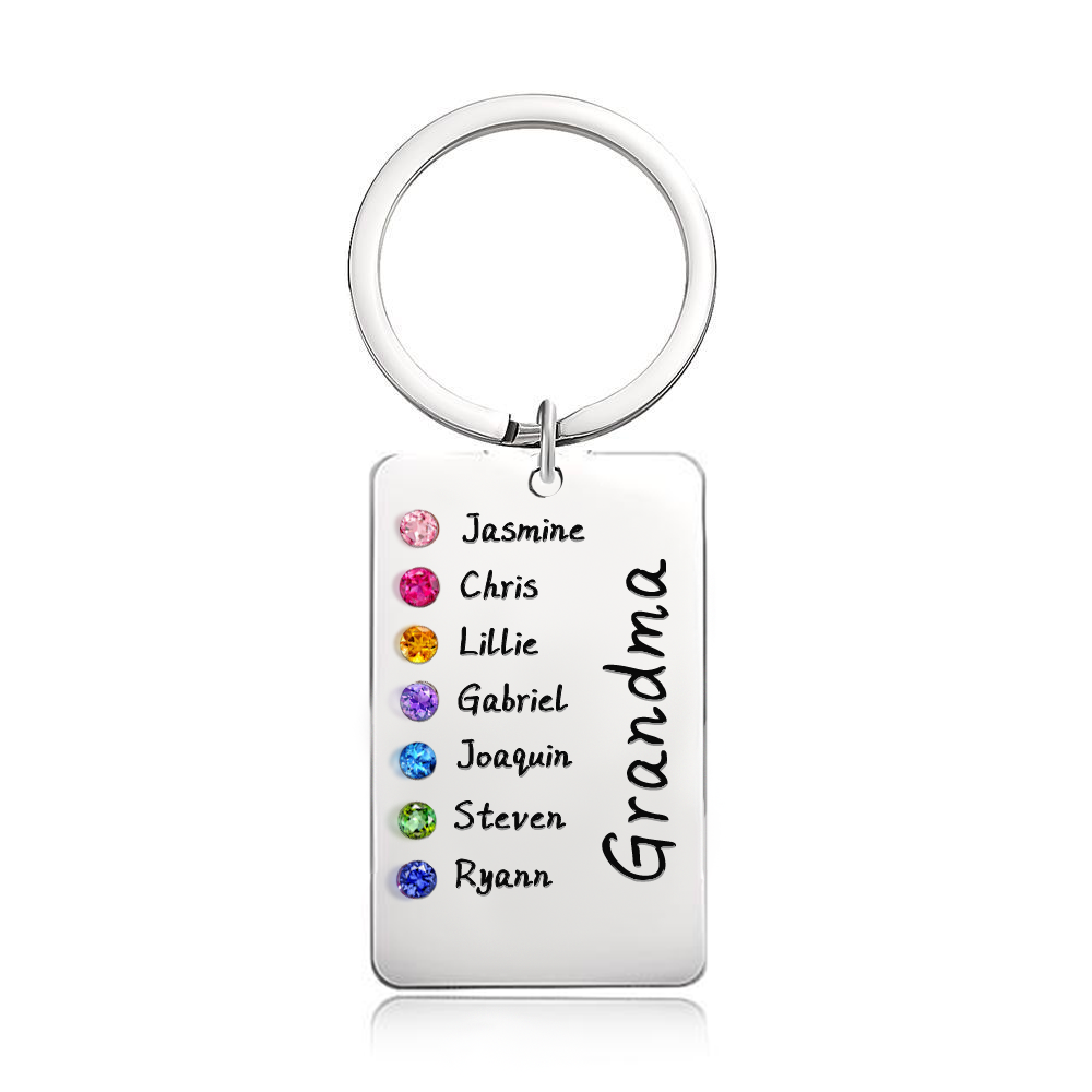 Personalized Birthstone Keychain Gift for Mom Grandma