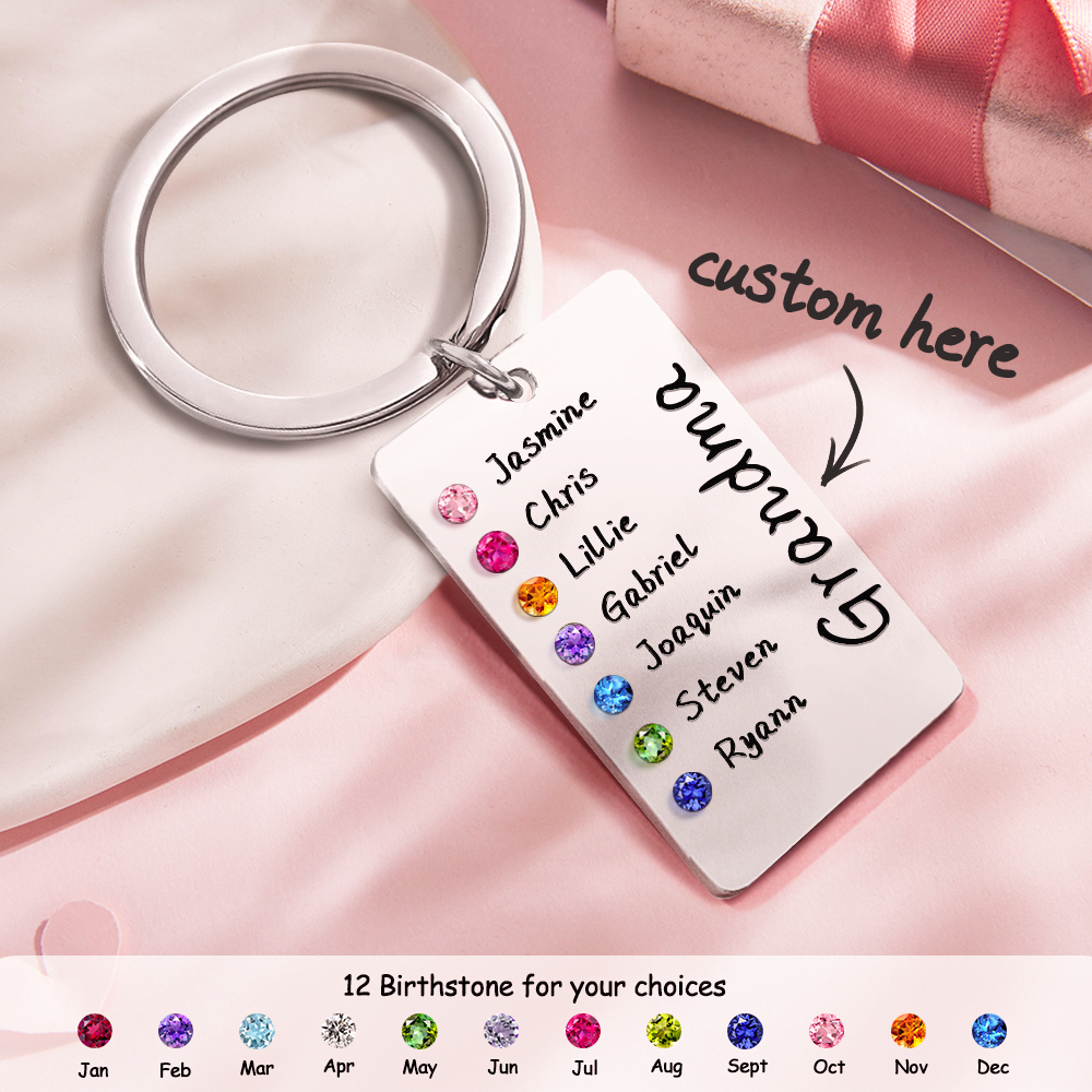 Personalized Birthstone Keychain Gift for Mom Grandma