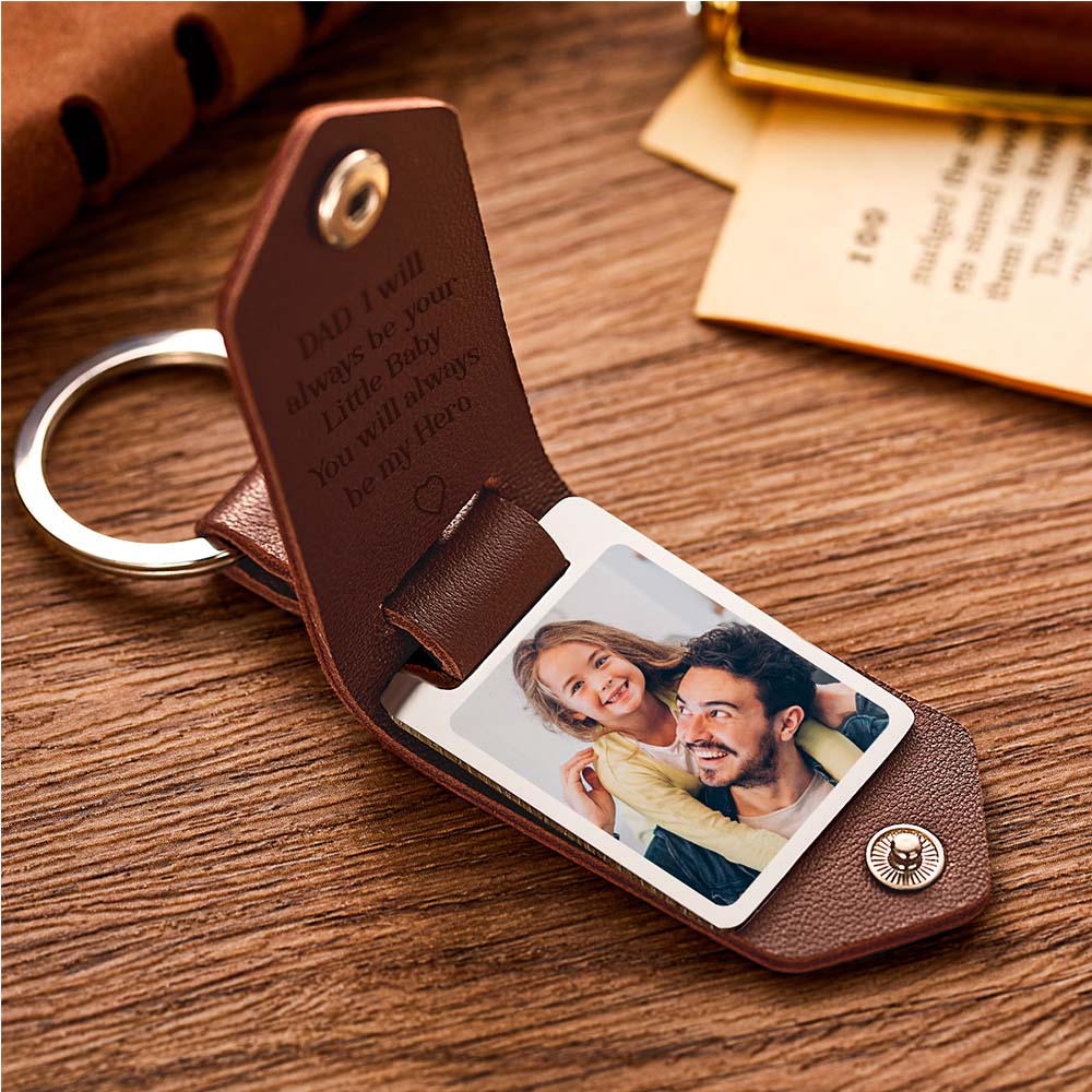 Custom PU Leather Photo Text Keychain DAD I will always be your Little Baby You will always be my Hero