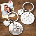 Custom Line Art Photo Engraved Keychain Date Save Keychain Significant Date Marker Custom Anniversary Gifts