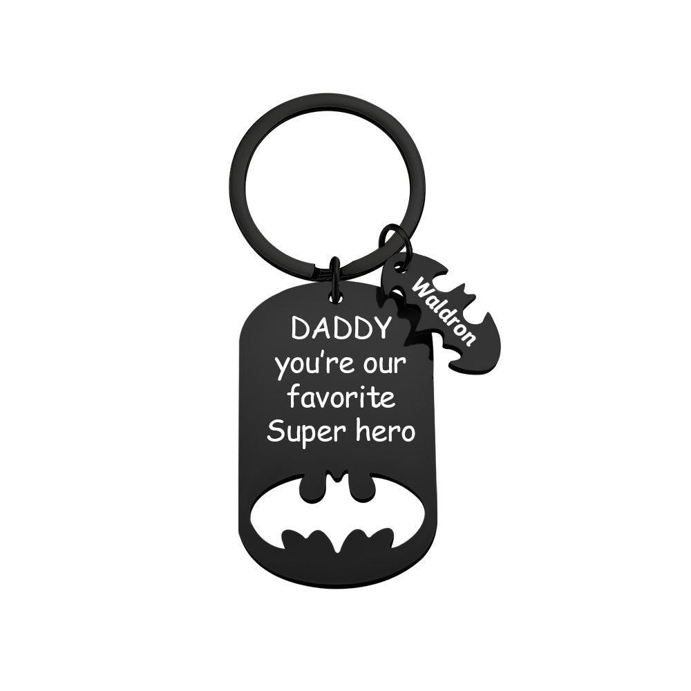 Personalized Superhero Daddy Keychain with Kids Names Gift for Father