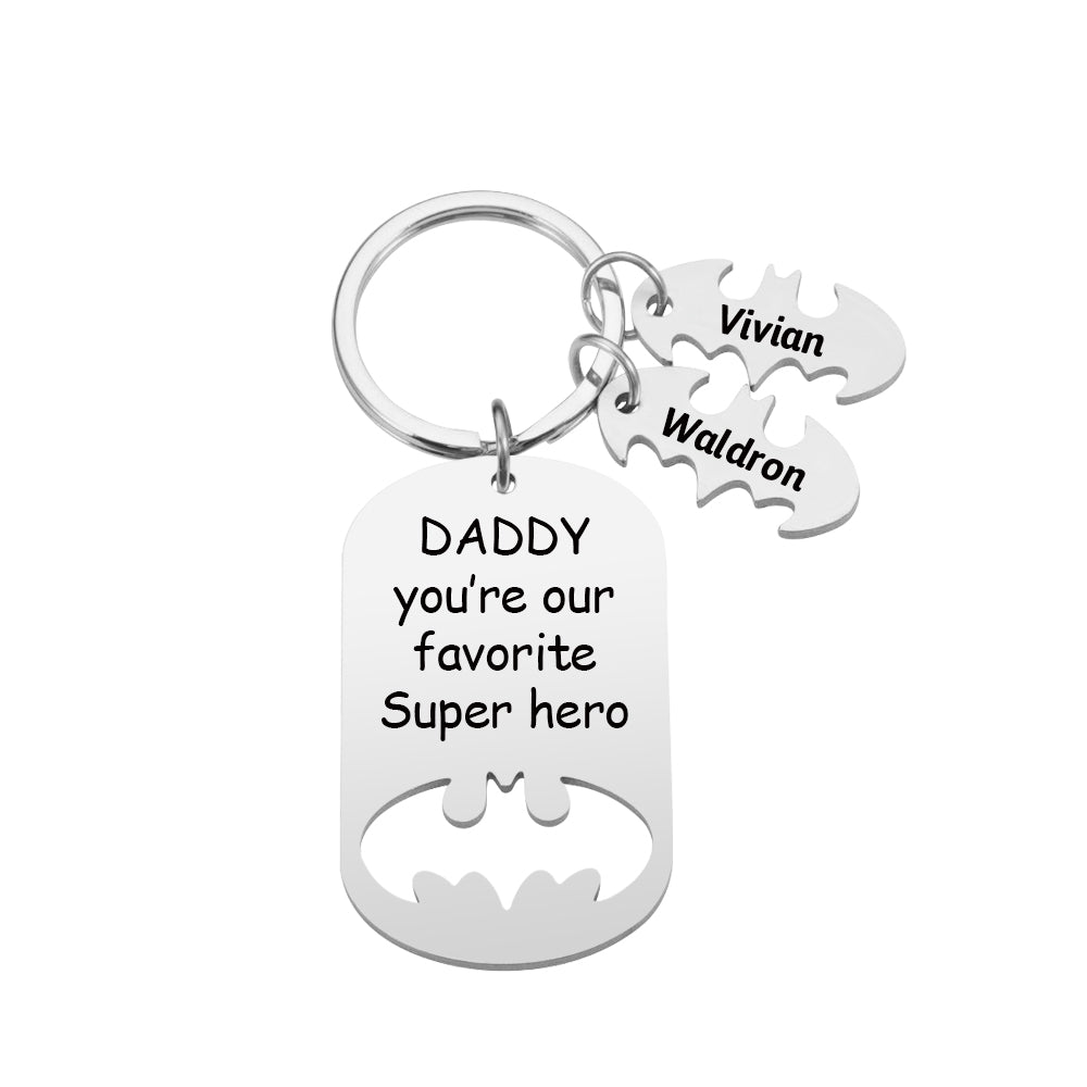 Personalized Superhero Daddy Keychain with Kids Names Gift for Father
