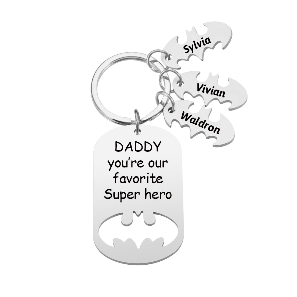 Personalized Superhero Daddy Keychain with Kids Names Gift for Father
