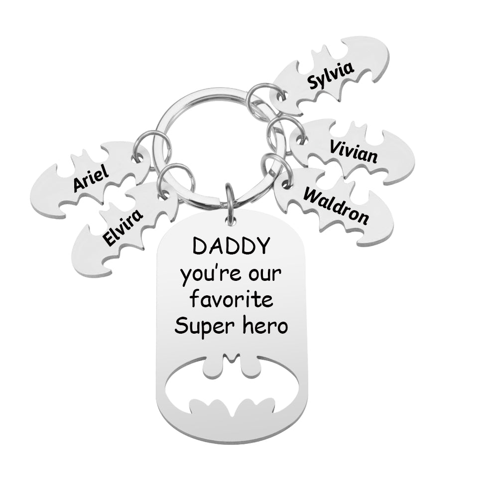 Personalized Superhero Daddy Keychain with Kids Names Gift for Father