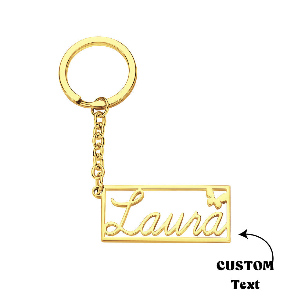 Personalized Name Rectangle Border Keychain Custom Text Stainless Steel  Key Holder Creative Gifts for Him