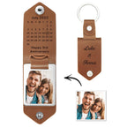Personalized Calendar Date Keychain Couple Leather Keyring