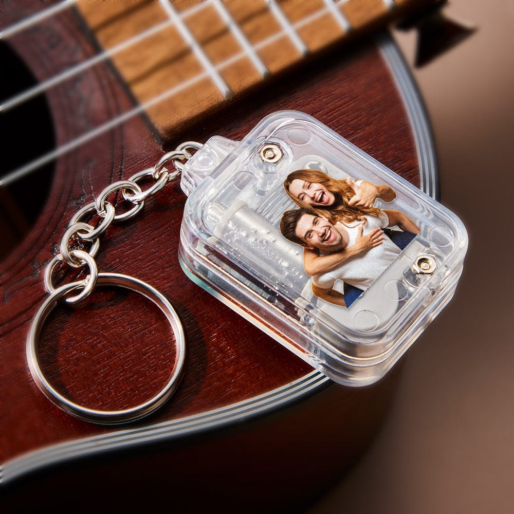 Personalized Photo Sky City Mini Music Keychain Acrylic Clear Hand Crank Birthday Gifts