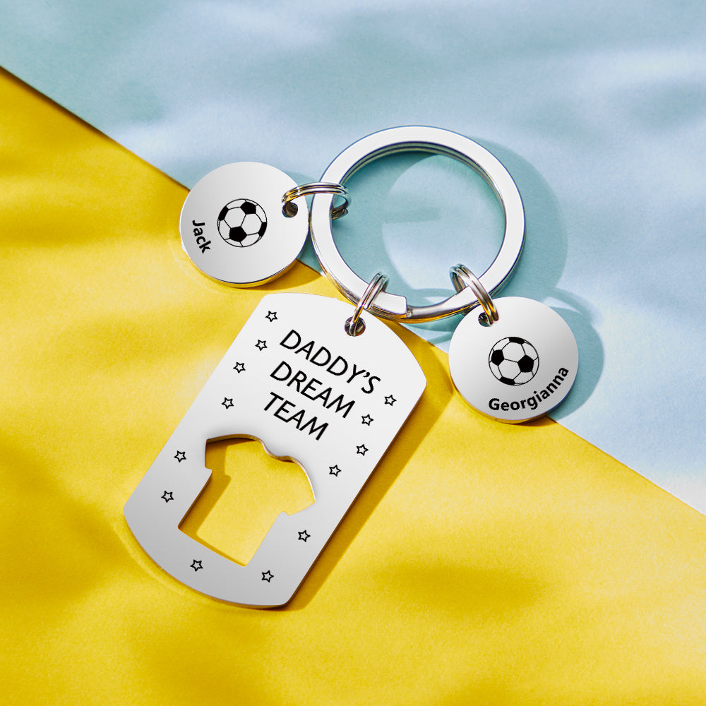 Personalized Engraved Soccer Daddy' Dream Team Keychain with Children's Names Key Ring Father's Day Gifts