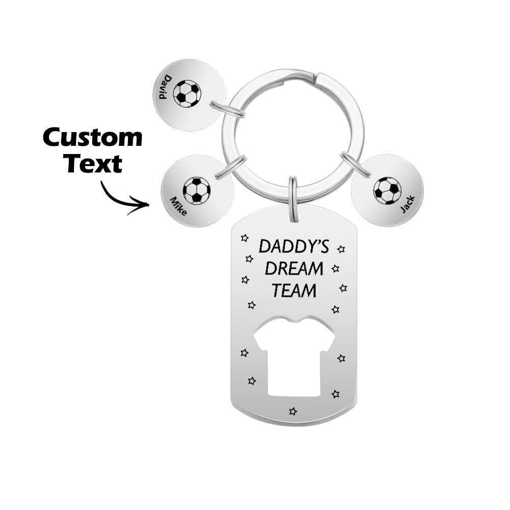 Personalized Engraved Soccer Daddy' Dream Team Keychain with Children's Names Key Ring Father's Day Gifts