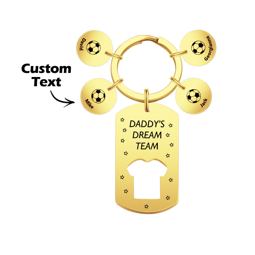 Personalized Engraved Soccer Daddy' Dream Team Keychain with Children's Names Key Ring Father's Day Gifts