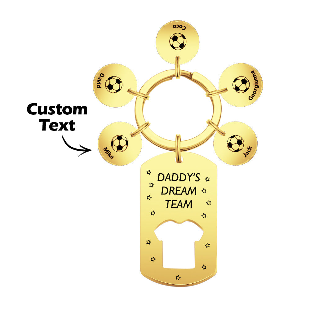 Personalized Engraved Soccer Daddy' Dream Team Keychain with Children's Names Key Ring Father's Day Gifts