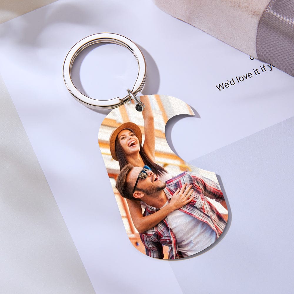 Personalized Photo Steal My Heart Couple Keychain Custom Engraved Keychain Necklace Set for Couples