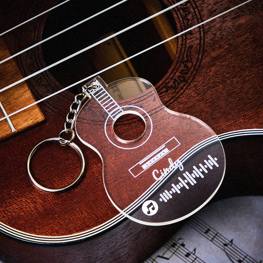 Personalized Guitar Shaped Music Keychain Engraved Scannable Code Key Ring for Music Lovers