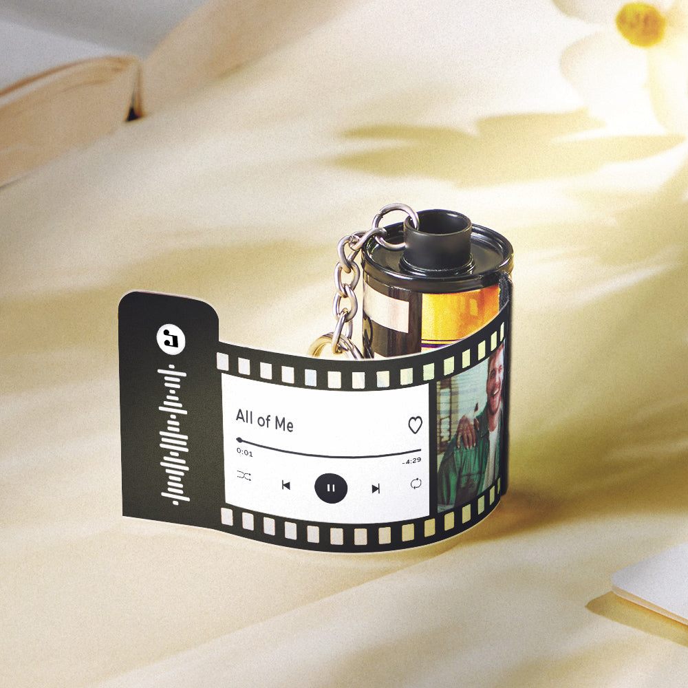Gift For Father With Text Camera Roll Keychain Custom Photo Film Roll Keychain With Music Code