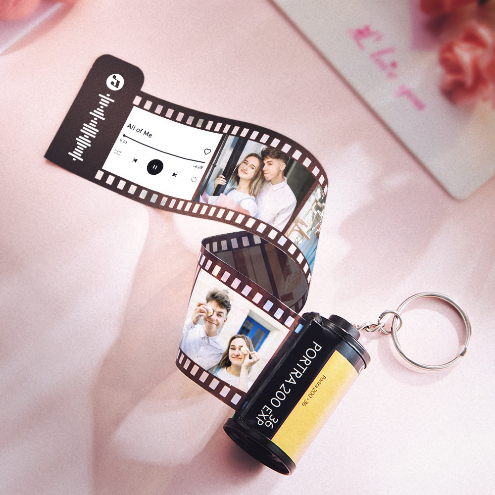 Gift For Father With Text Camera Roll Keychain Custom Photo Film Roll Keychain With Music Code