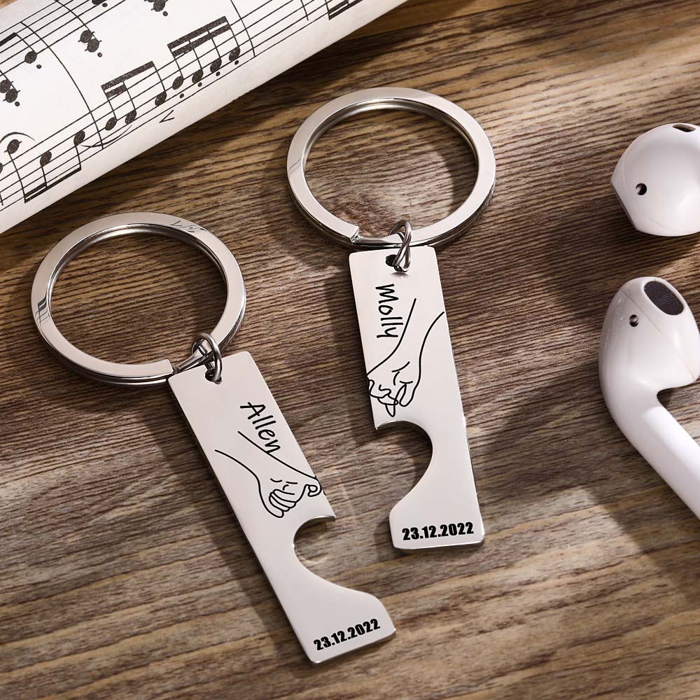 Couple Keychain Set Custom Heart Keychain Personalized 2 Pcs Matching Couple Keyring Gift For Him Valentine's Day Gift For Boyfriend/Husband