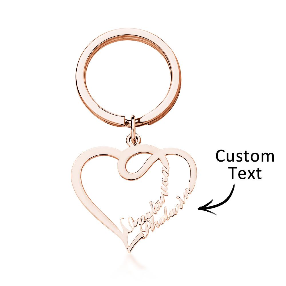 Custom Engraved Name Keychain Double Love Couple Gifts