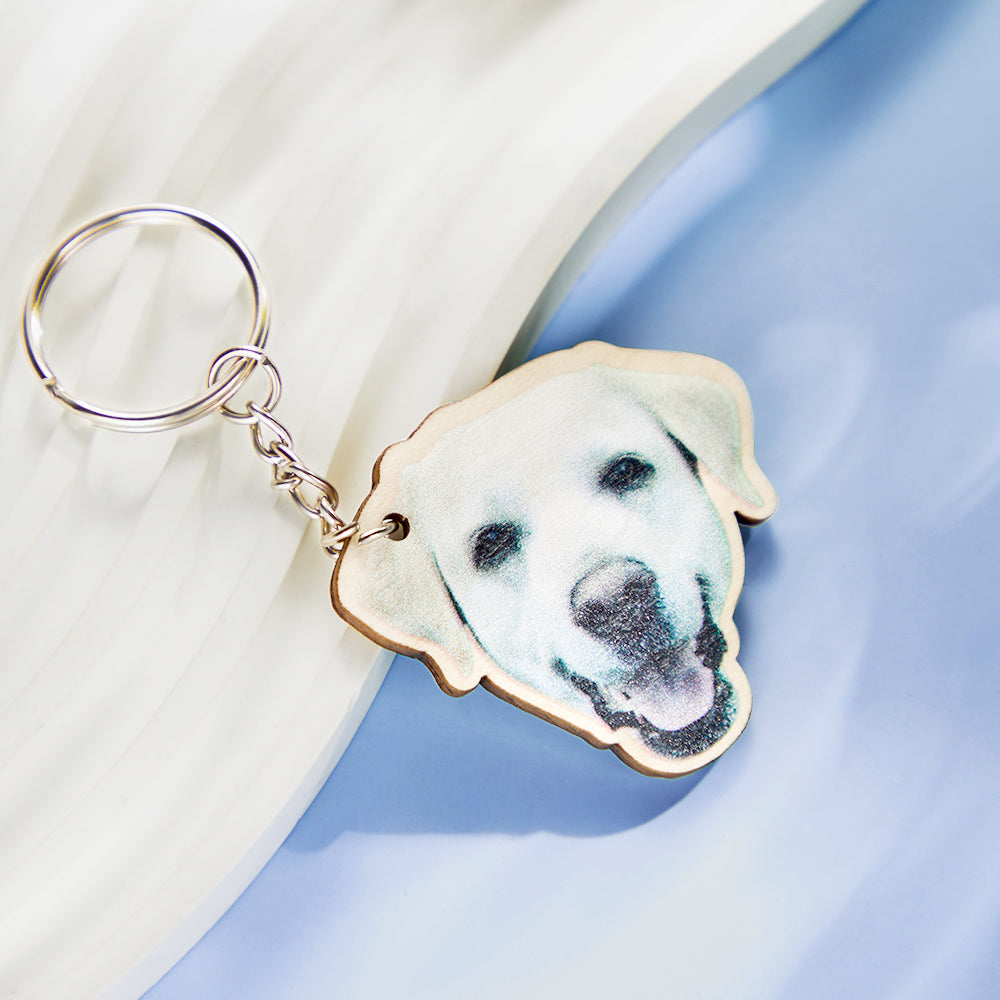 Wooden Keychain Personalized Pet Portrait Photo Keepsake Pendant