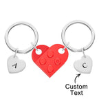 Engraved Heart Block Keychain Set First Initial Pendant Matching Heart Keychain for Couples