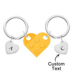 Engraved Heart Block Keychain Set First Initial Pendant Matching Heart Keychain for Couples