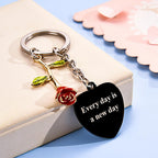 Personalized Rose Pendant Heart Keychain Elegant Flower Key Ring for Her