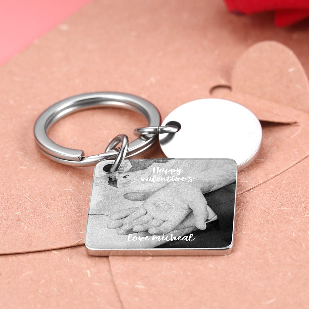 Custom Photo Engraved Calendar Silver Key Chain Best Anniversary Gift