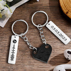 Personalized Music Code and Date Matching Couples Love Heart Bricks Keychain for Couples