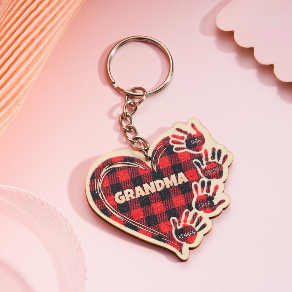 Personalized Kids Name Keychain Custom Engraved Hands Wooden Keychain
