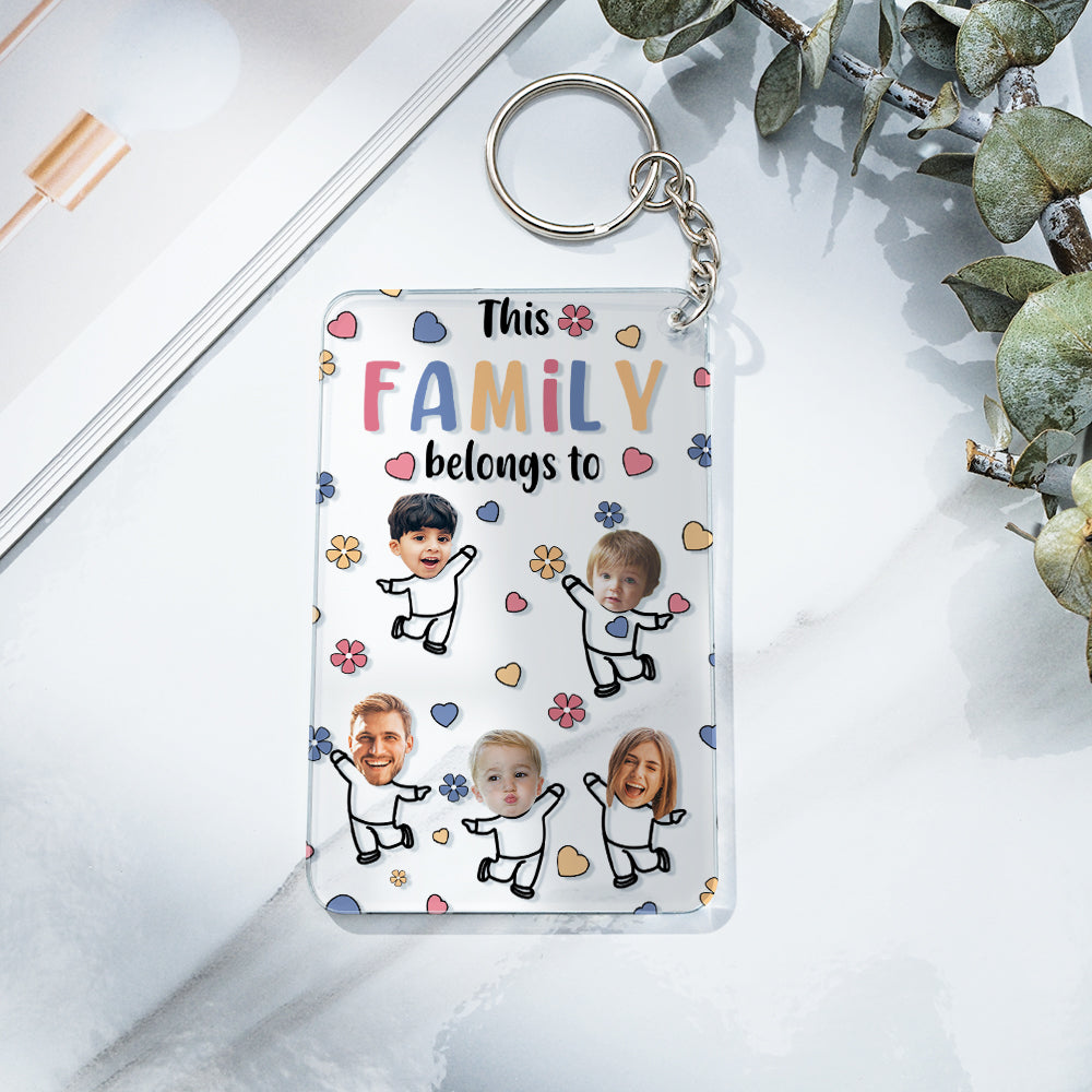 Custom Faces Acrylic Keychain Personalized Text Belongs To Anniversary Birthday Gift