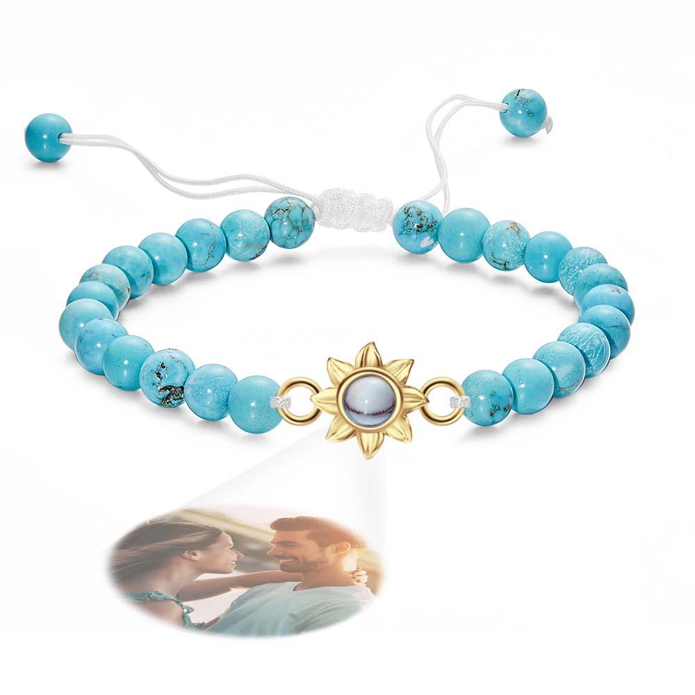 Personalized Photo Projection Beads Bracelet With Sunflower Creative Gift For Her